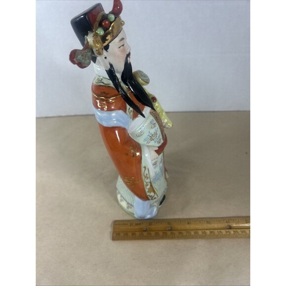 Chinese God Ceramic Statue General Kwan Reishi Mushroom 10” Vintage Asian Decor - Picture 10 of 16